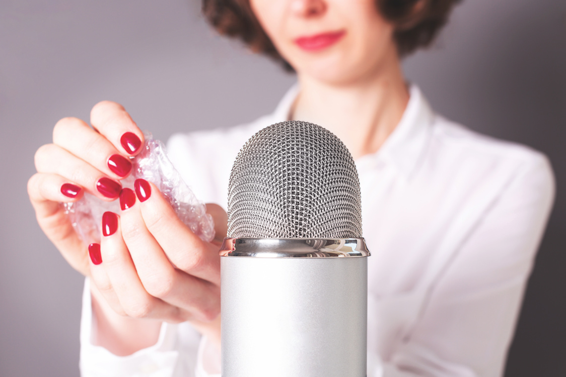 Woman with Bubble Wrap Recording ASMR